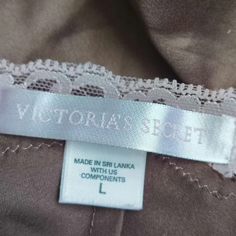 Vintage Satin Lace Trim Camisole Nightgown Slip Dress Taupe Adjustable Large